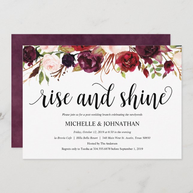 Rustic Burgundy Post Wedding Brunch Invitation (Front/Back)