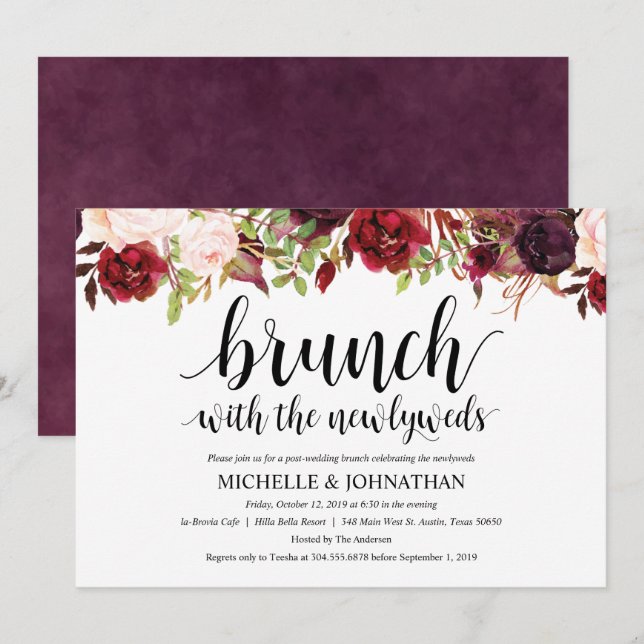Rustic Burgundy Post Wedding Brunch Invitation (Front/Back)