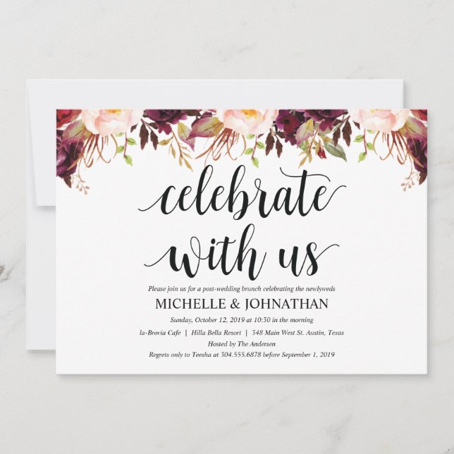 Rustic Burgundy Post Wedding Invitation Cards (Front)