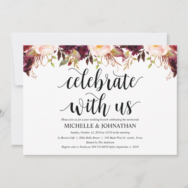 Rustic Burgundy Post Wedding Invitation Cards (Front)