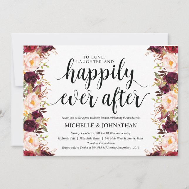Rustic Burgundy Post Wedding Invitation Cards (Front)