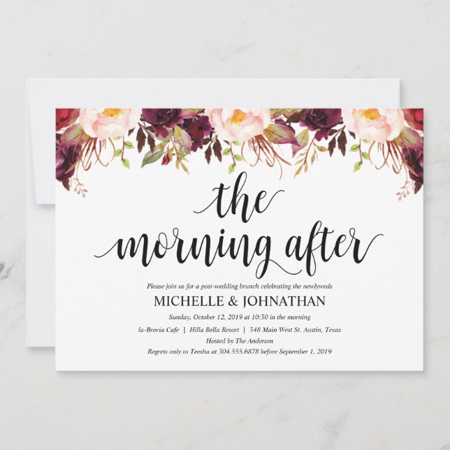 Rustic Burgundy Post Wedding Invitation Cards (Front)