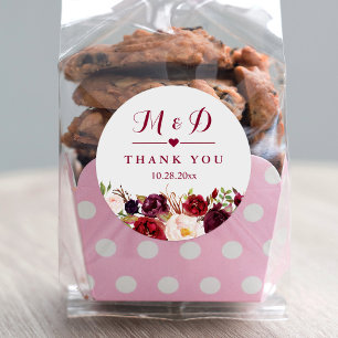 Rustic Burgundy Red  Floral Monogram Wedding Favou Classic Round Sticker