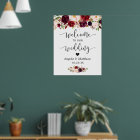 Rustic Burgundy Red Floral Welcome Wedding Sign