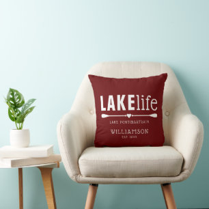 Rustic Burgundy Red Lake Life Paddles Cushion