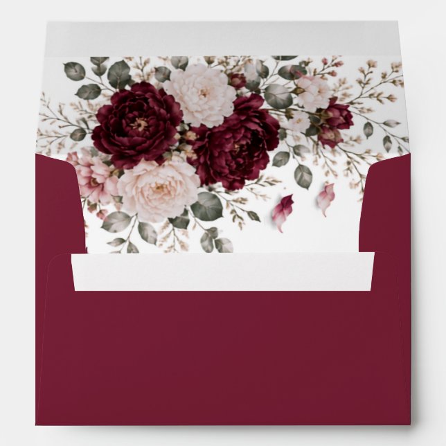 Rustic Burgundy Red Rose Bridal shower Envelope  (Back (Bottom))