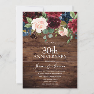 Rustic Burgundy Red Wine 30th Wedding Anniversary Invitation
