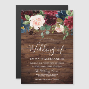 Rustic Burgundy Red Wine Floral Modern Wedding Magnetic Invitation