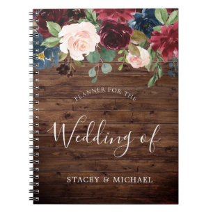 Rustic Burgundy Red Wine Floral Wedding Planner Notebook