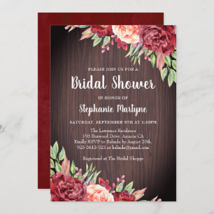 Rustic Burgundy Rose Floral Bridal Shower Invitation