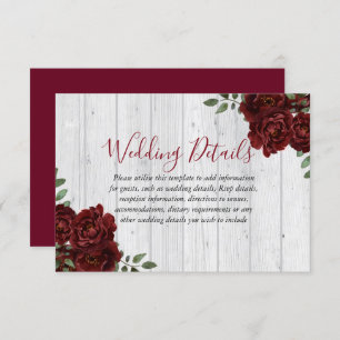 Rustic Burgundy Rose Romantic Wedding Reception Invitation