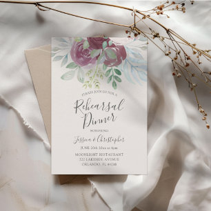 Rustic Burgundy Rose Wedding Rehearsal Dinner Invitation