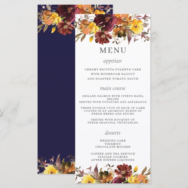 Rustic Burgundy Rust Orange Yellow Floral Wedding  Programme (Front/Back)