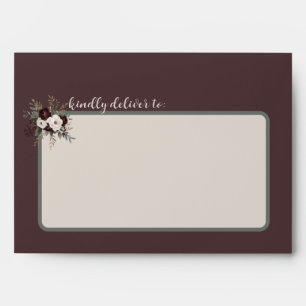 Rustic Burgundy & Sage Floral Wedding Envelope