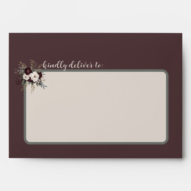 Rustic Burgundy & Sage Floral Wedding Envelope (Front)
