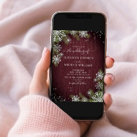 Rustic Burgundy Silver Winter Wood Plaid Wedding