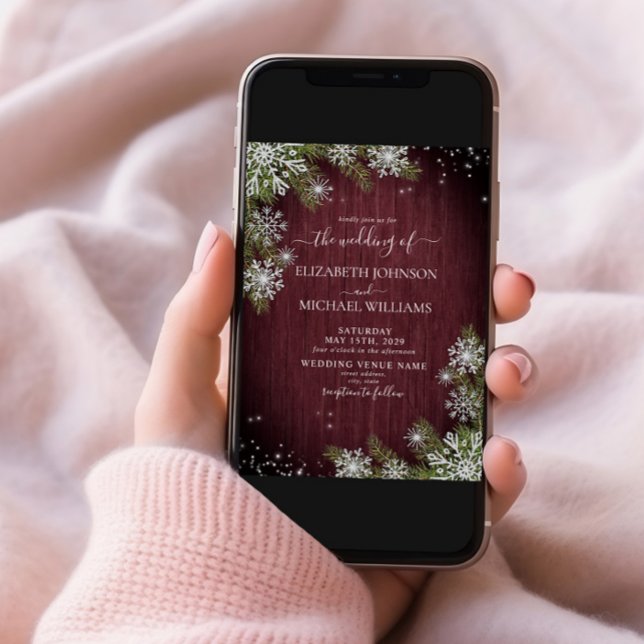 Rustic Burgundy Silver Winter Wood Plaid Wedding Invitation (Creator Uploaded)