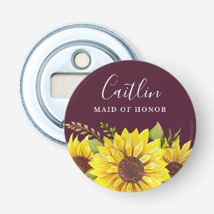Rustic Burgundy Sunflower Maid of Honour Name Bottle Opener