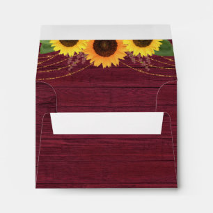 Rustic Burgundy Sunflower RSVP Card Return Address Envelope