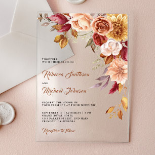 Rustic Burgundy Terracotta Floral Wedding Acrylic Invitations