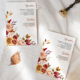 Rustic Burgundy Terracotta Floral Wedding Details Enclosure Card