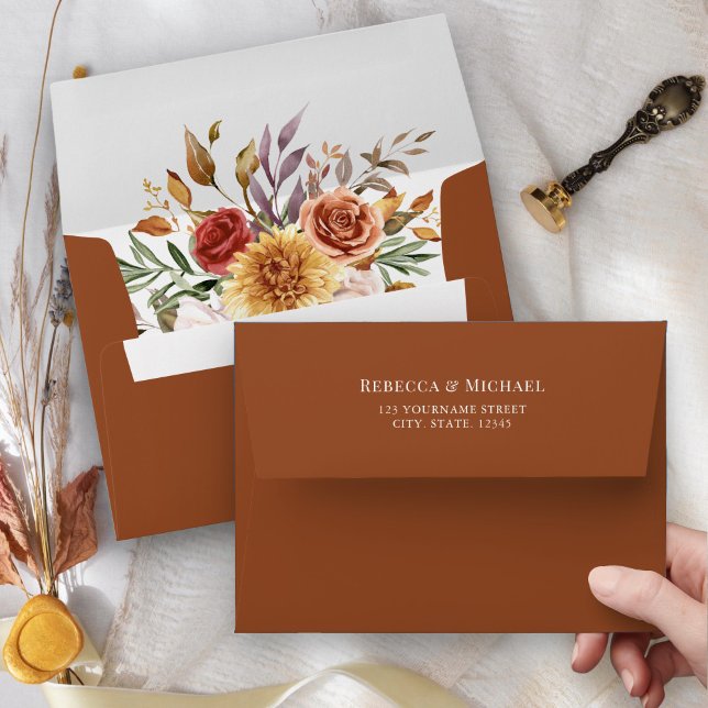 Rustic Burgundy Terracotta Floral Wedding Envelope (Creator Uploaded)