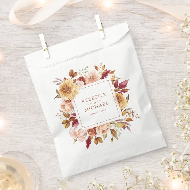 Rustic Burgundy Terracotta Floral Wedding Favour Bags (Clipped)