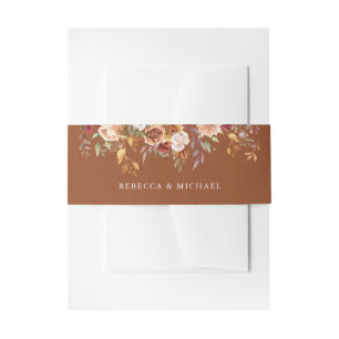Rustic Burgundy Terracotta Floral Wedding Invitation Belly Band