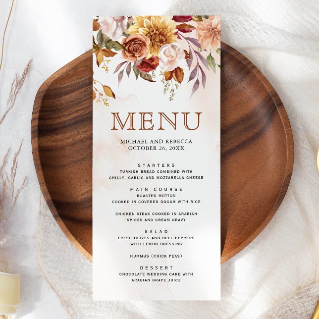 Rustic Burgundy Terracotta Floral Wedding Menu (Creator Uploaded)
