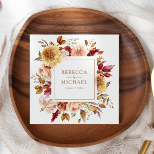 Rustic Burgundy Terracotta Floral Wedding Napkin