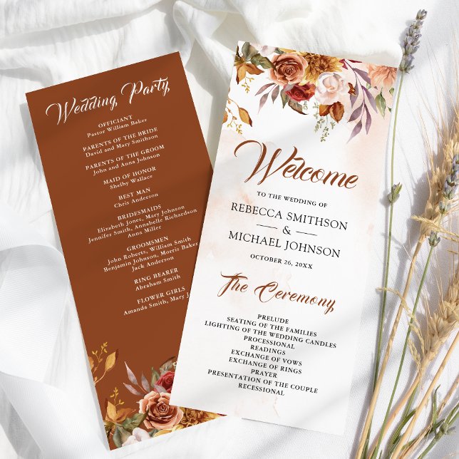 Rustic Burgundy Terracotta Floral Wedding Programme (Creator Uploaded)