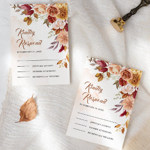 Rustic Burgundy Terracotta Floral Wedding RSVP Card