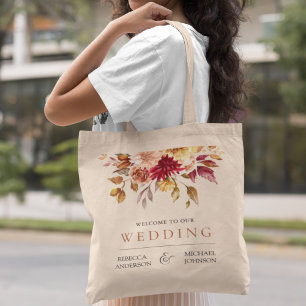 Rustic Burgundy Terracotta Floral Wedding Welcome Tote Bag