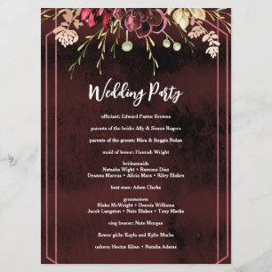 Rustic Burgundy Watercolor Calligraphy Wedding Programme