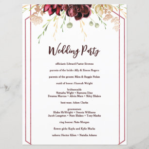 Rustic Burgundy Watercolor Calligraphy Wedding Programme