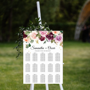 Rustic  Burgundy Watercolor Flowers & Gold Drops Poster