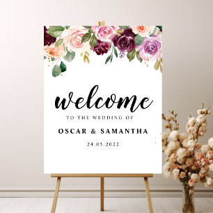 Rustic Burgundy Watercolor Flowers & Gold Drops Poster