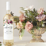 Rustic  Burgundy Watercolor Flowers & Gold Drops Wine Label<br><div class="desc">Rustic  Burgundy Watercolor Flowers & Gold Drops</div>