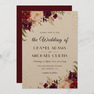 rustic burgundy wedding invitation