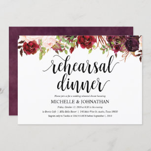 Rustic Burgundy Wedding Rehearsal Dinner Invite