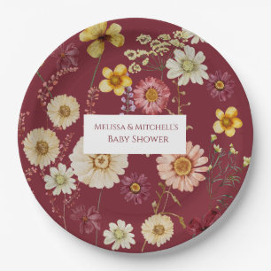 Rustic Burgundy Wildflower Paper Plate