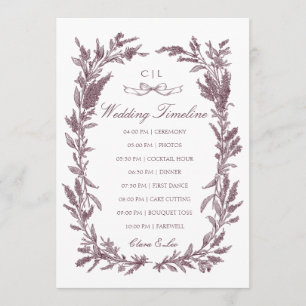 Rustic Burgundy Wildflower Wreath Wedding Timeline Programme