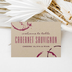 Rustic Burgundy Wine Stain Wedding Table Name Invitation