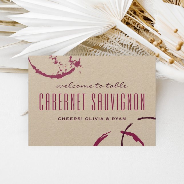 Rustic Burgundy Wine Stain Wedding Table Name Invitation (Creator Uploaded)