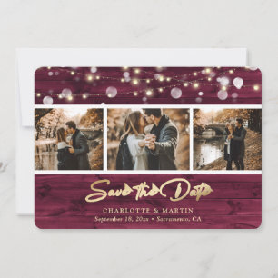 Rustic Burgundy Wood Wedding Photo Save The Date