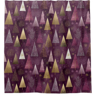 Rustic Burgundy Woodland Gold Branch Winter Shower Curtain