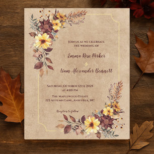 Rustic Burgundy Yellow Floral Fall Wedding Invite