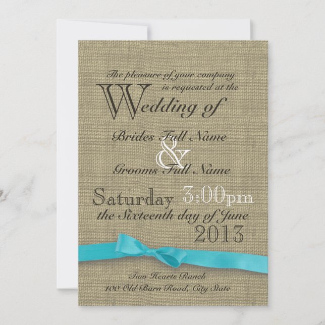 Rustic Burlap and Bow Country Wedding Invitation (Front)