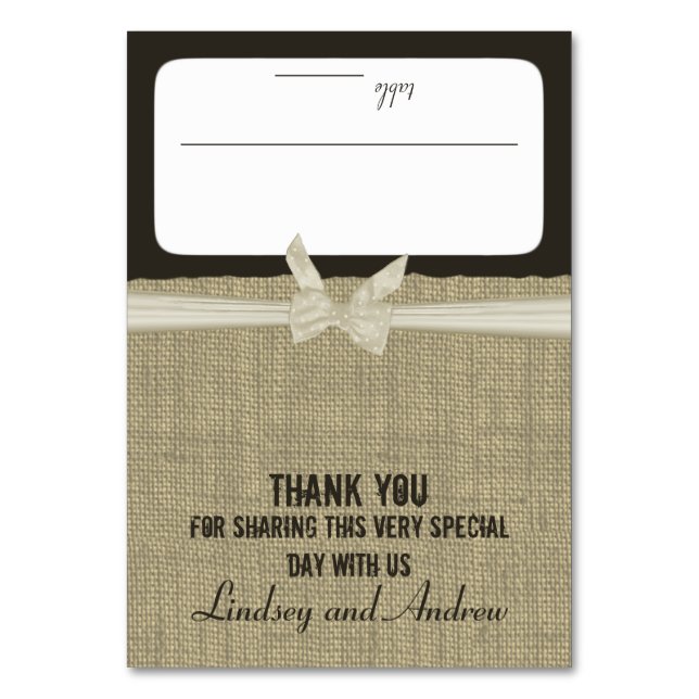 Rustic Burlap and Bow Seating Card (Front)