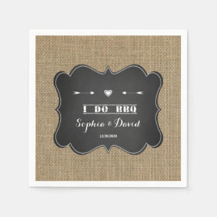 Rustic Burlap and Chalkboard I DO BBQ Custom Napkin